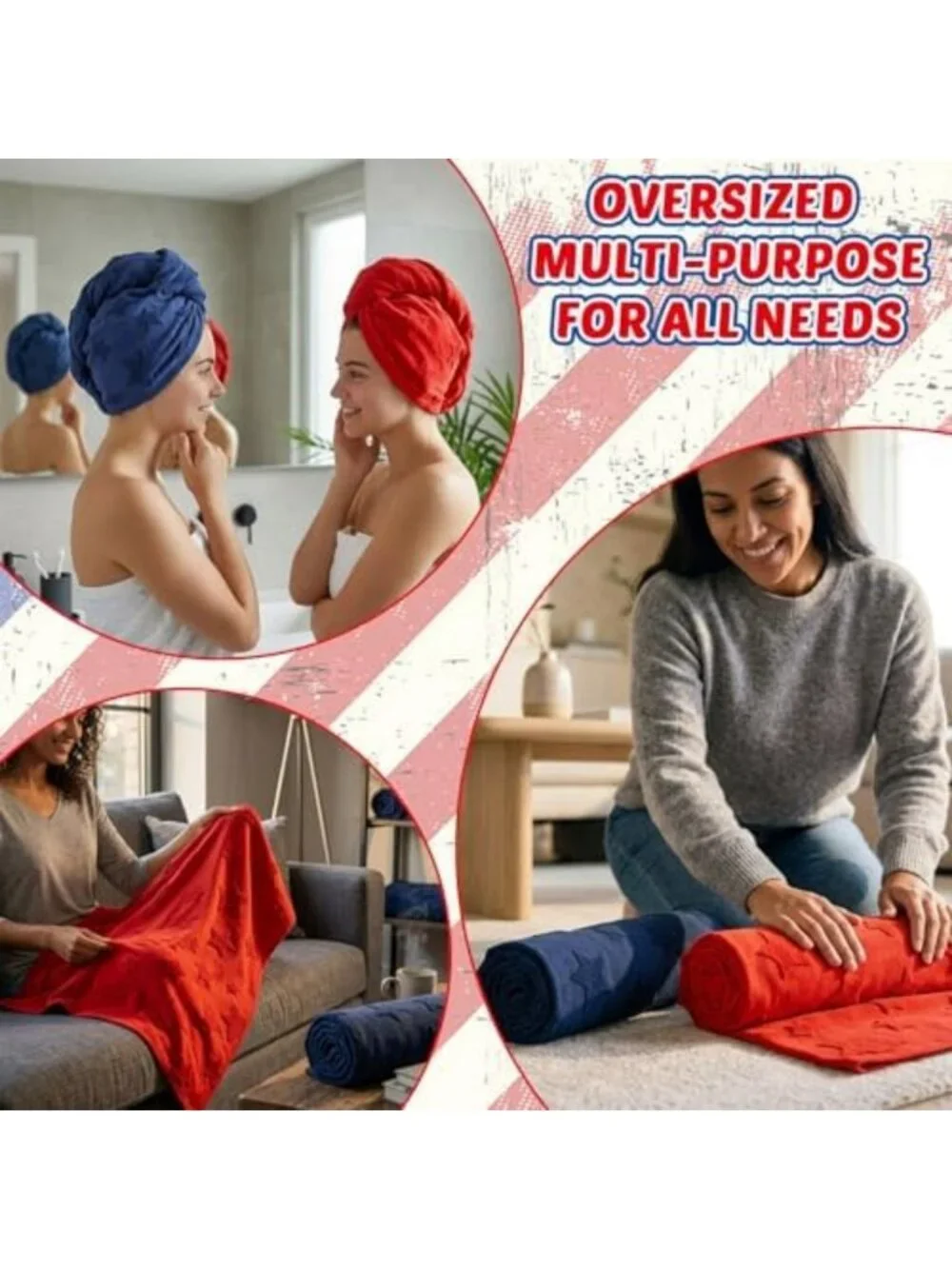 2 Pack Large Patriotic Bath Towels - 100% Cotton, 4th of July Decor, 28x55 in